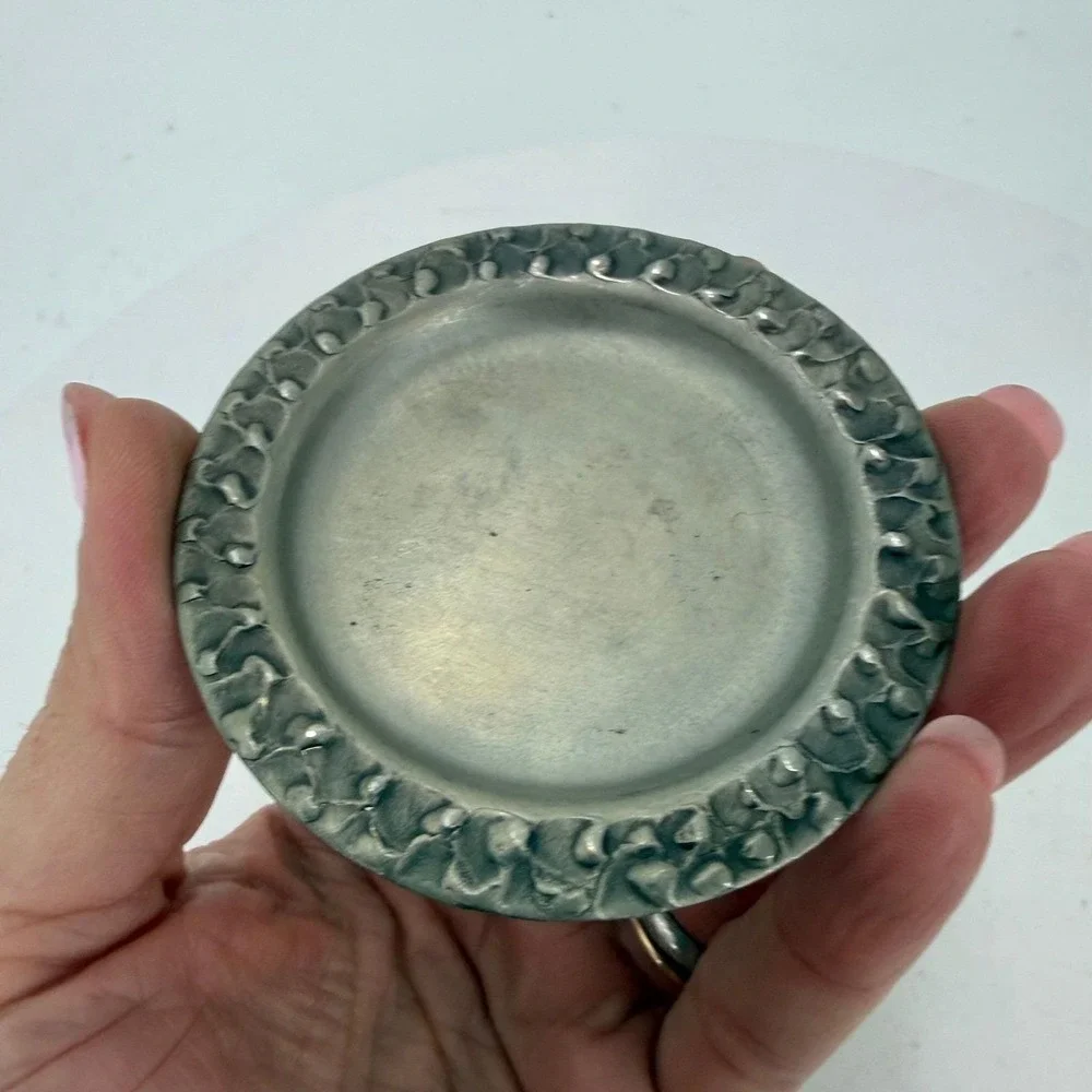 Vintage Pewter Norwegian Mini Plate Trinket Dish-Perletinn-Made in Norway